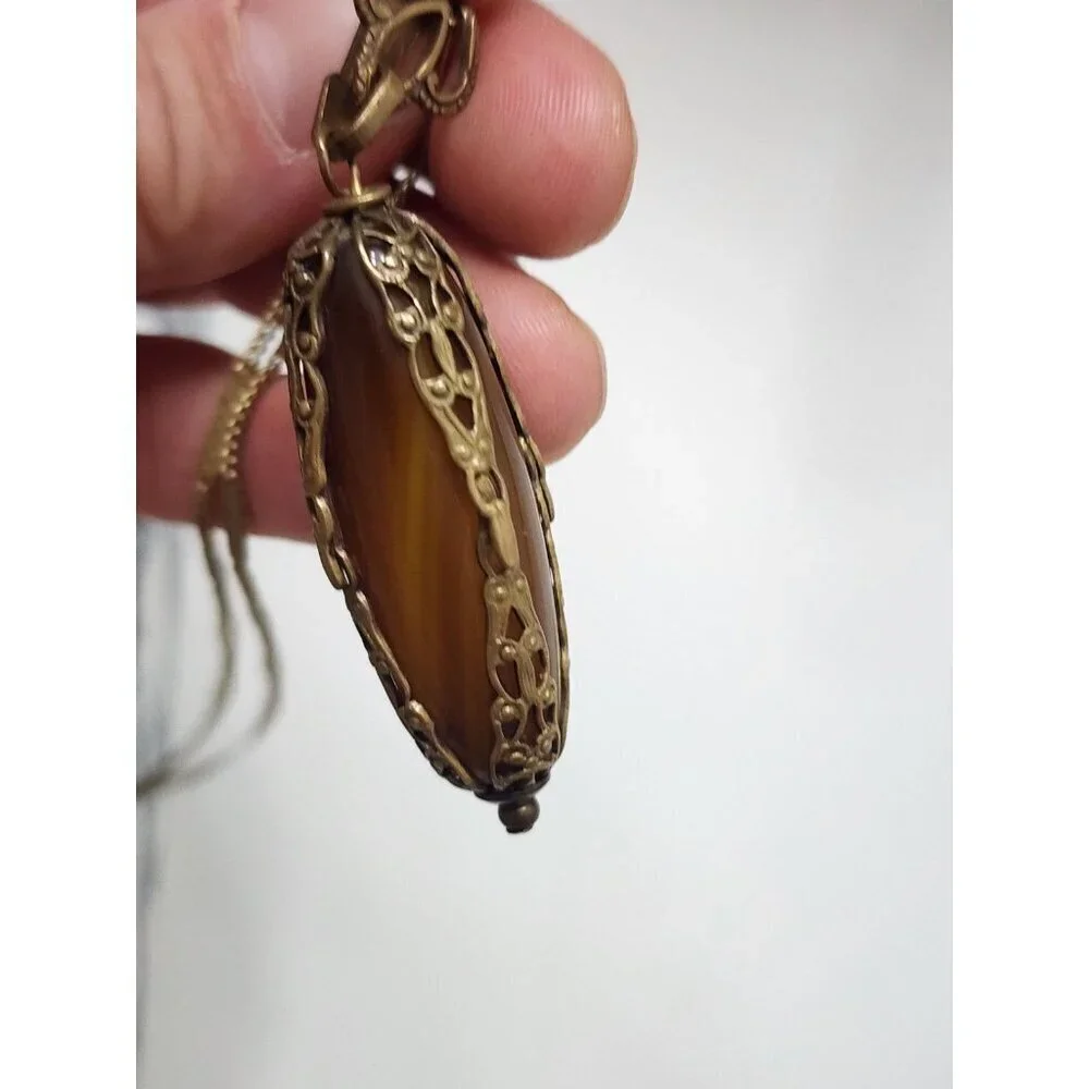 Jan Michaels Victorian Revival Style Pendant Necklace Carnelian Stone Signed